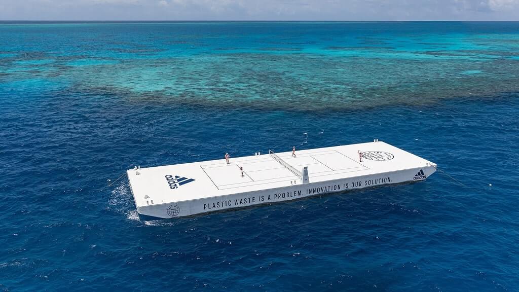 Adidas Greenwashing with Floatable Ocean Plastic Tennis Court