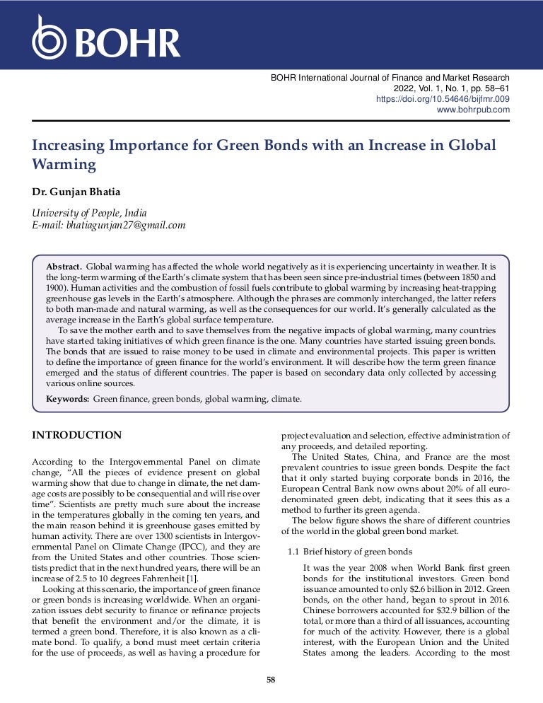 Increasing Importance for Green Bonds with an Increase in Global Warm…
